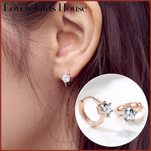 【♡Lovely girls house♡】 Korean Fashion Silver Earrings Hearts & Arrows Six Prong Earrings Silver Plated Rose Gold Women's Earrings Silver Jewelry