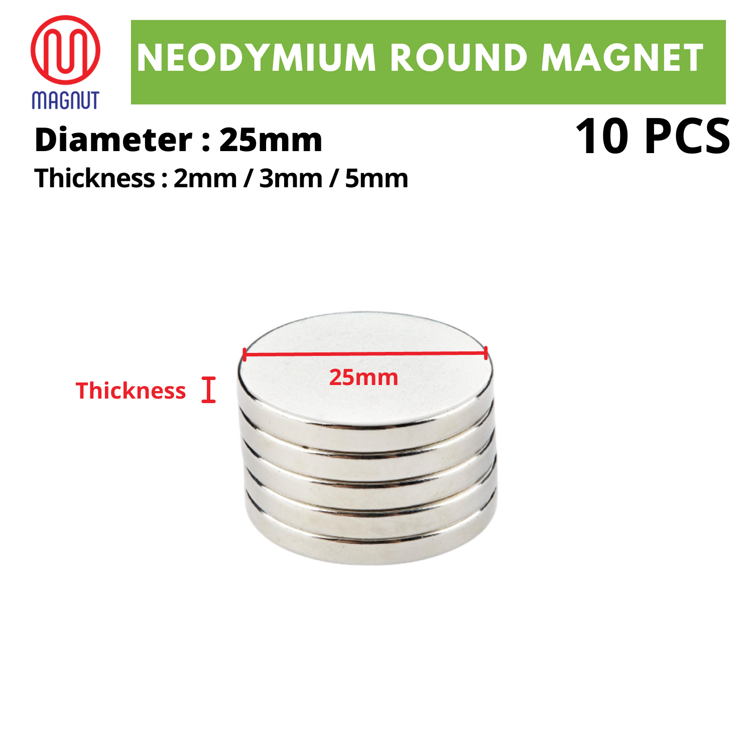 Lot Of 5-20pcs N35 Neodymium Disc Magnets | 25mm X 2mm Strong Rare Earth Magnets (Nickel Plated)