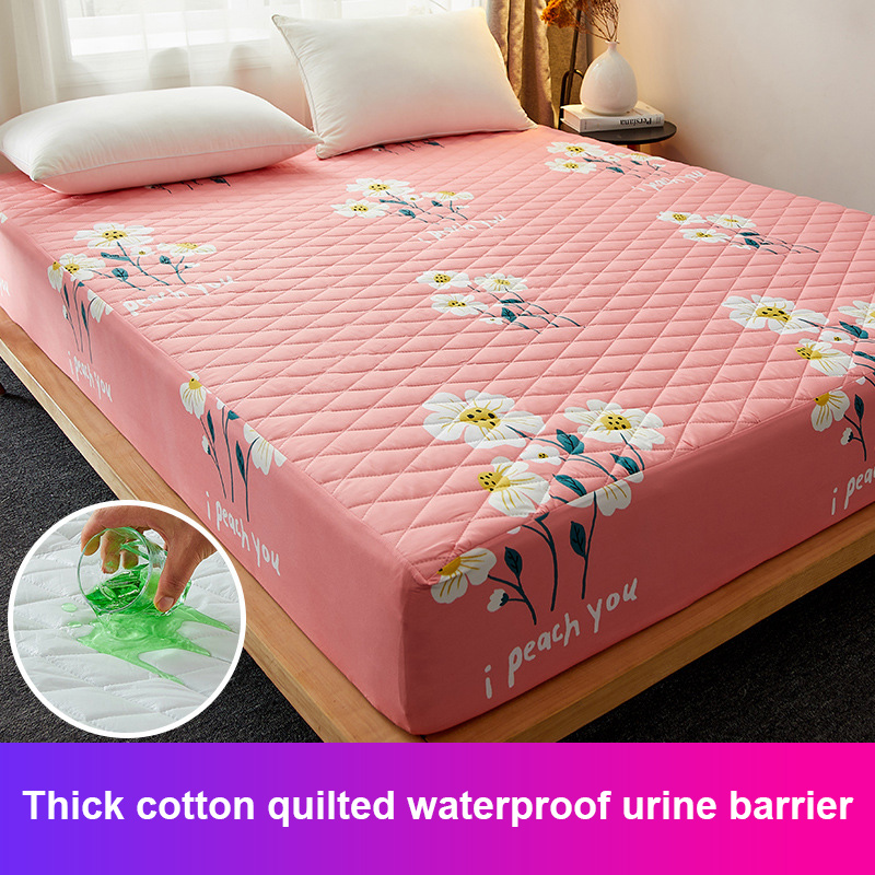 Waterproof Mattress Protector Cover Cartoon Printing Fitted Bedsheet Line stitching process Elastic Bed Cover Single/Twin/Queen/King Size 90x200cm/120×200cm/150×200cm/180×200cm Suitable Mattress 28cm