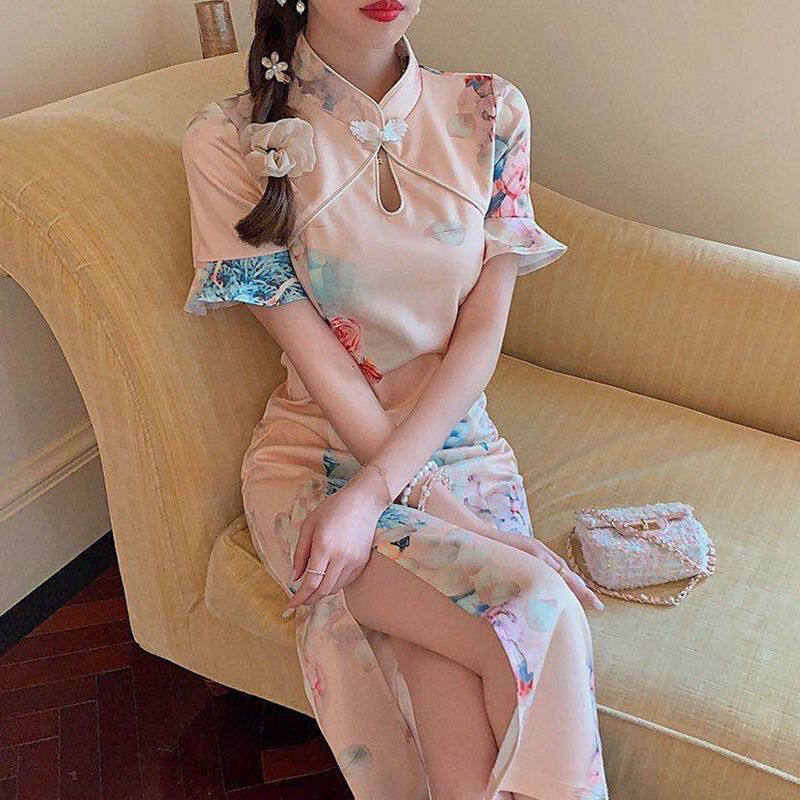 XSK486 Váy Sườn Xám Nhẹ Nhàng Tự Làm Sansan, Đầm Nữ Hàng Ngày Phong Cách Trung Quốc Thanh Lịch Mùa Xuân
