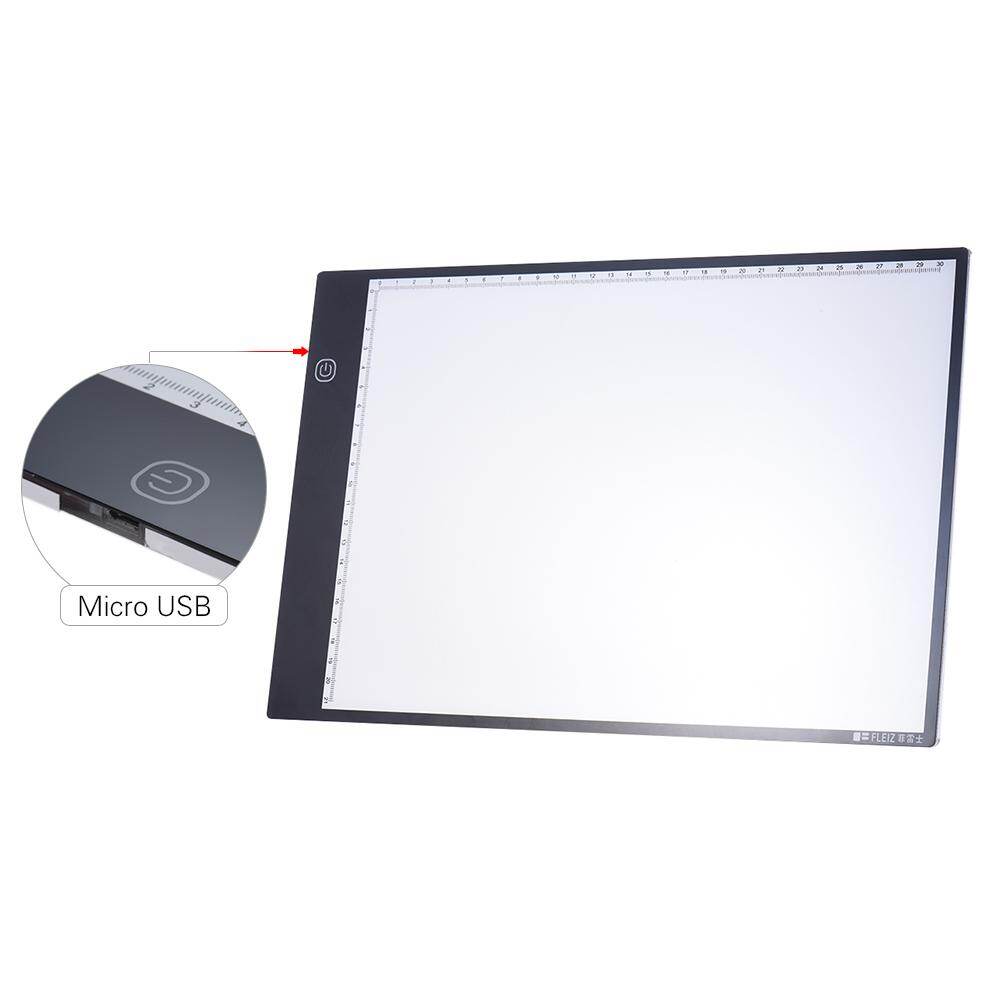 Portable A4 LED Light Box Drawing Tracing Tracer Copy Board Table Pad Panel Copyboard with 3-mode Brightness Black Edge Scale for Artist Animation Sketching Architecture Calligraphy Stenciling