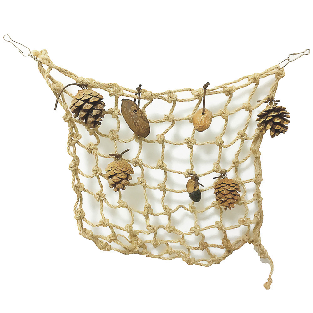 Pet Bird Parrot Nut Pine Cone Mesh Hanging Cage Swing Play Chew Interactive Toy