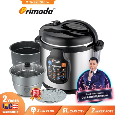 Primada 6 Liter Dual Pots Pressure Cooker PC6030(1 NON STICK POT + FREE 1 STAINLESS STEEL POT + 1 STEAM RACK)