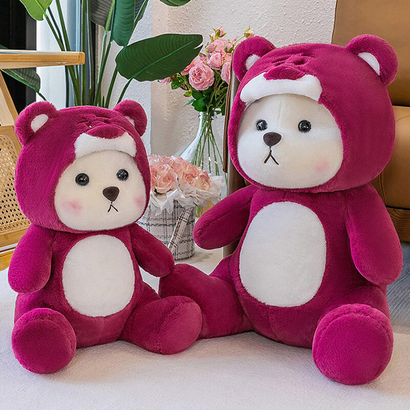 HS New super cute transformed strawberry bear plush teddy bear doll