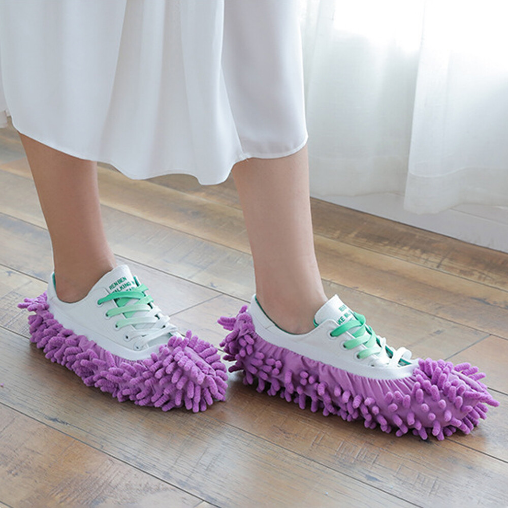 A Pair Chenille Reusable Shoe Covers, Cleaning Microfiber Lazy Floor Slippers, Multifunctional Floor Dust Removal Shoe Covers, Replaceable Cleaning Dust Removal Mop