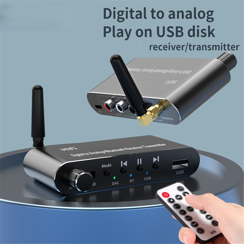 Bluetooth-compatible 5.1 Receiver Transmitter Audio Adapter U Disk Play Coxial/Optical to 3.5MM Aux RL DAC Converter Remote Control