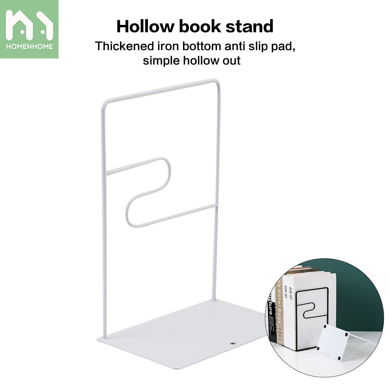 Homenhome 2pcs Desktop Iron L-Shape Hollow Book Holder Rack