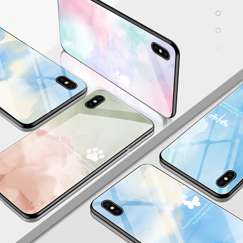 Jizetin Hard Case For Xiaomi MI Note 10 Note 10 Pro CC9 Pro Note10 Lite Multicolored Dreamlike Painting Design Shockproof Glossy Case Tempered Glass Back Cover Casing