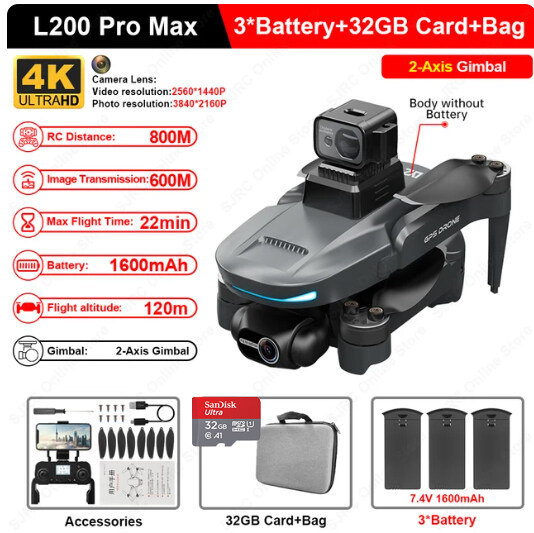 3KM Distance Professional Drone New L200 Pro Max Professional Mini ...