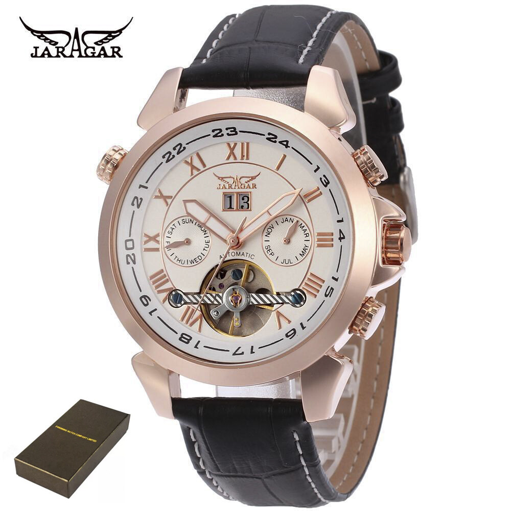 JARAGAR tourbillon automatic mechanical watch men s automatic calendar gold dial belt dress watch Relogio clock. Men s gifts Lazada PH