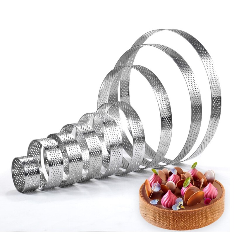 Vòng Mousse Đục Lỗ Khuôn Bánh Bằng Thép Không Gỉ Dụng Cụ Làm Bánh Tròn Khuôn Trang Trí Phụ Kiện Nhà Bếp 9 Kích Cỡ Chọn