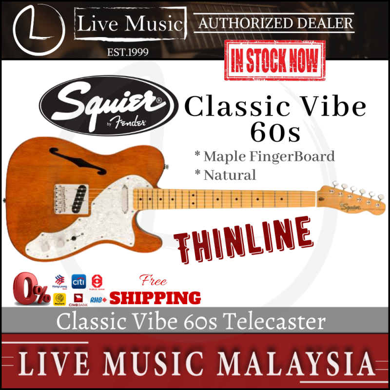 Squier Classic Vibe 60s Telecaster Thinline Electric Guitar, Maple Fretboard - Natural Malaysia