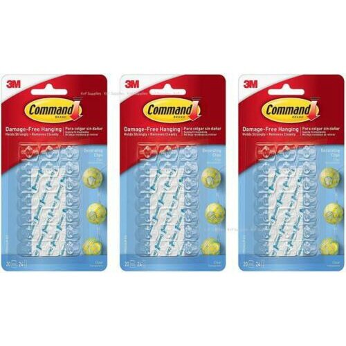 20 clips, 24 strips,3M Command Decorating Clips Damage-Free Hanging cable hook clear plastic hooks small plastic hook