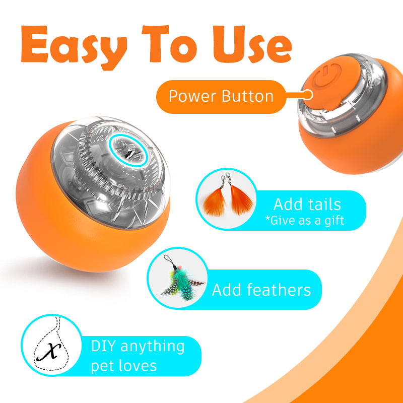 HamshMoc Automatic Cat Toy Interactive Cat Toy Ball USB Rechargeable Auto Moving Auto On Off with LED Light for Activity Indoor for Cats Kitten