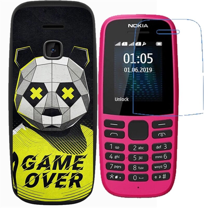 Nokia 105 2017 2019 Phone Case Creative pattern Shockproof Silicone Soft Case Cover with Explosion-proof Membrane Protective Screen Soft Film