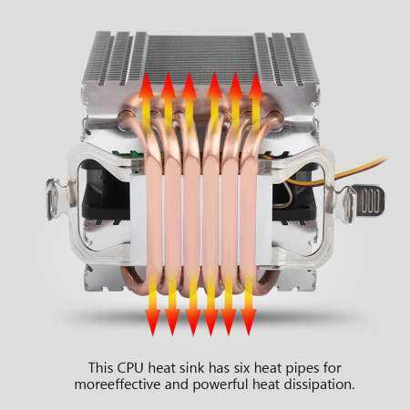 6 Heatpipe ซีพียูคอมพิวเตอร์แฟนแผงระบายความร้อนสำหรับ Intel Lag1156/1155/1150/775