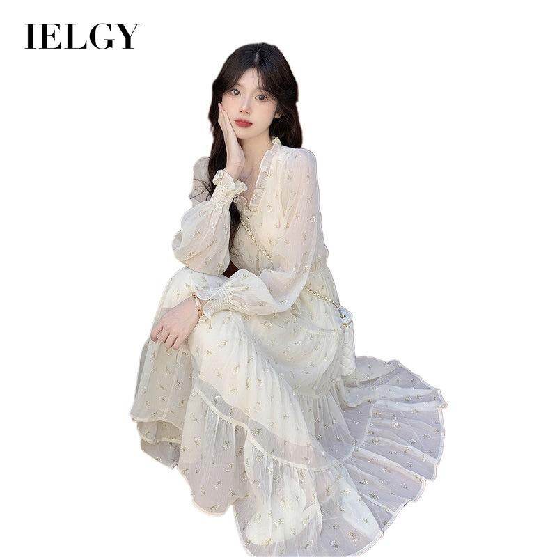 IELGY women's french mid-length chiffon floral dress
