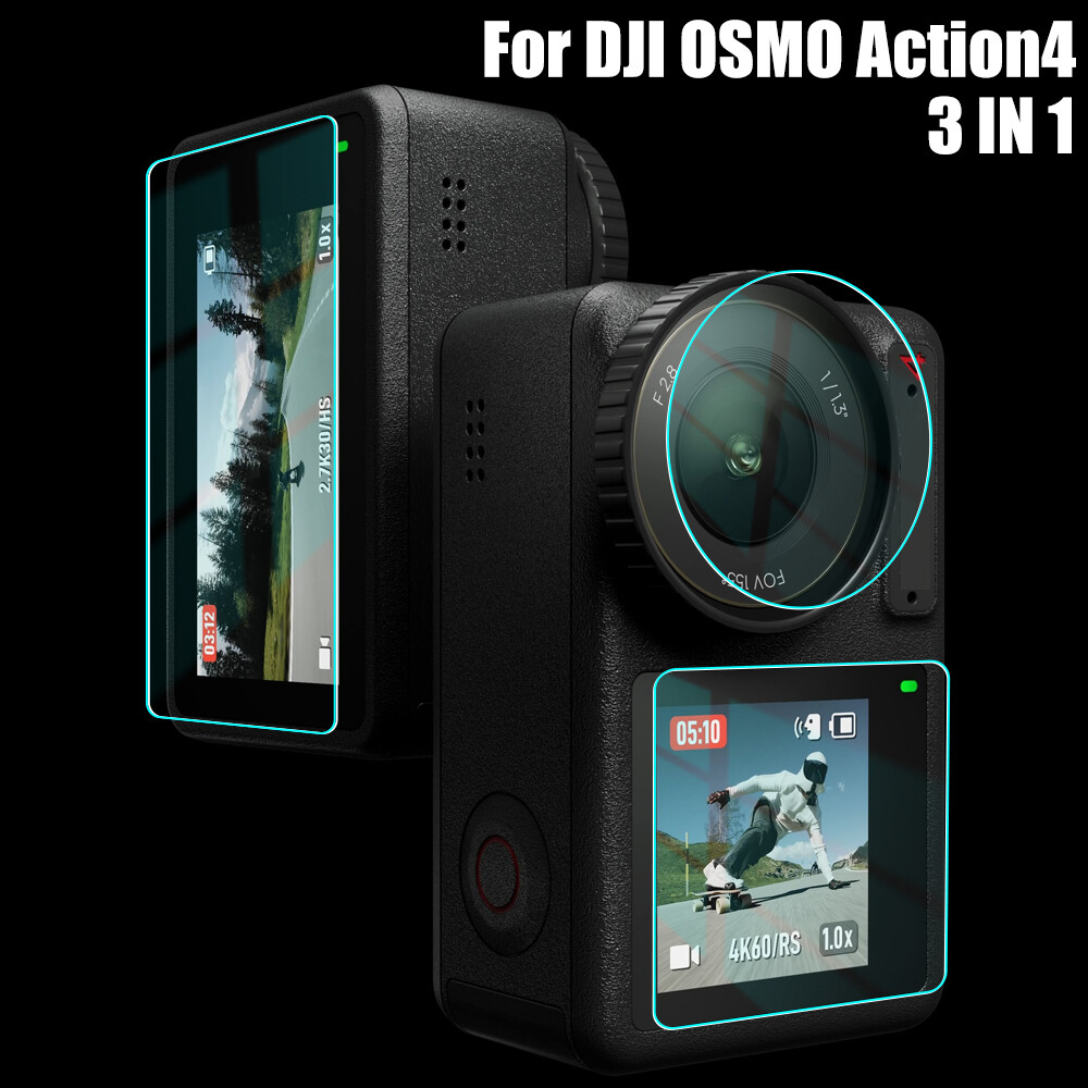 HD Transparent Anti-Scratch Anti-Drop Anti-fingerprint Action Camera Screen Protector Compatible with DJI OSMO Action4 Planar Tempered Film