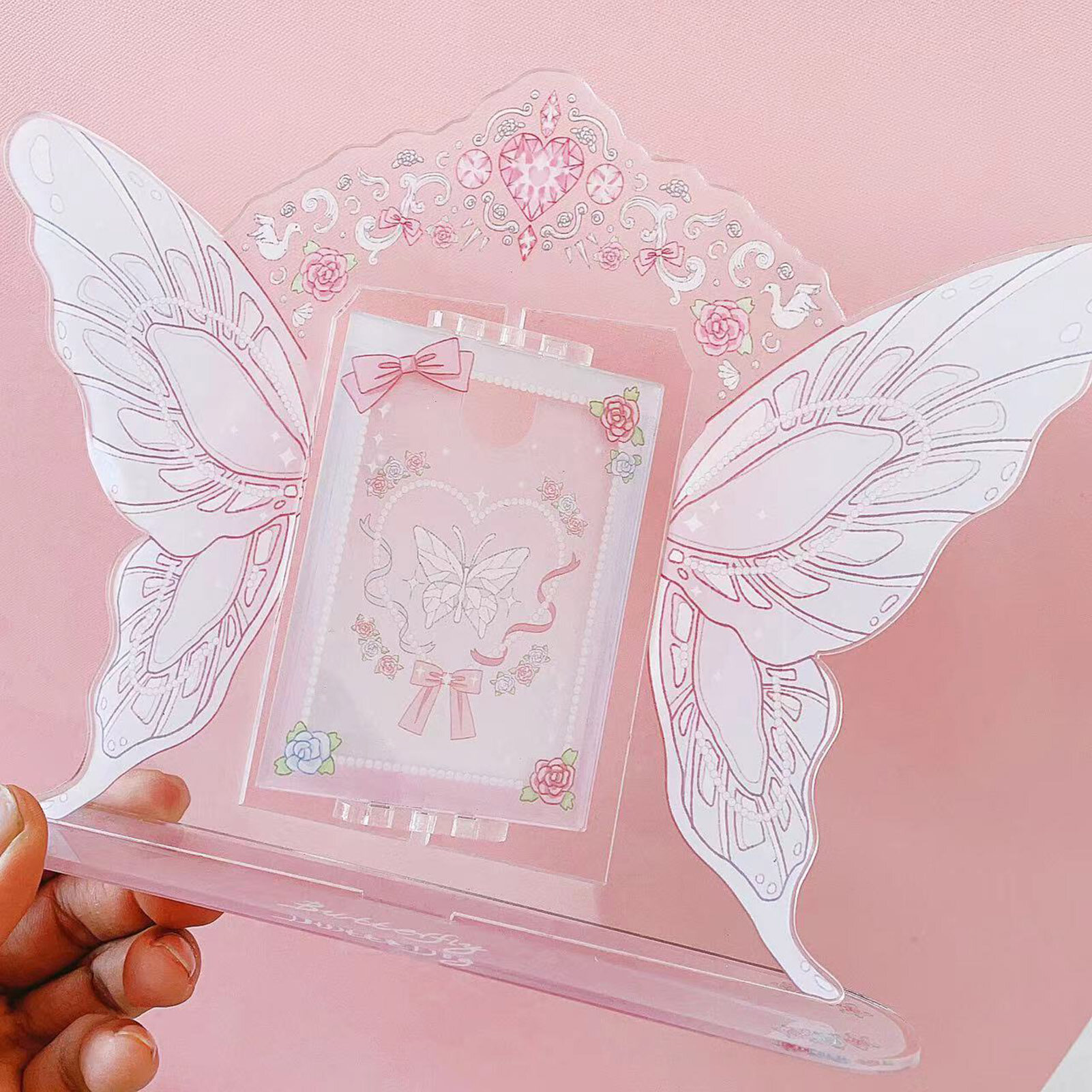 Cerdars double sides exquisite pattern bright color rotating creative photo frame butterfly display stand photo frame desktop decoration supplier photocard side stand up display