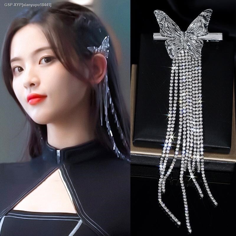 XYP Korean fashion rhinestone tassel hairpin temperament sweet design edge clip hairpin bow hairpin for women