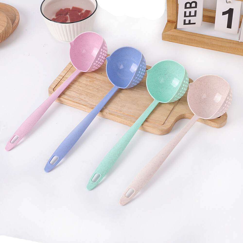 2 trong 1 rơm lúa mì Muông ăn sup tay cầm dài giá lọc nhà bếp colander đa chức năng nấu bếp công cụ lẩu muỗng muỗng