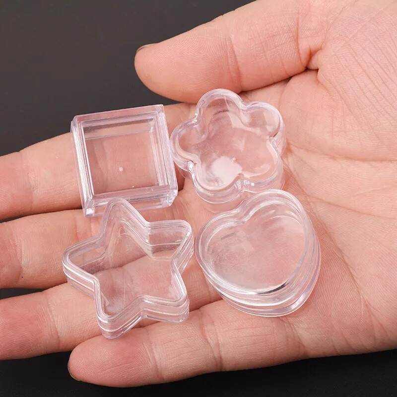 10pcs trong suốt Nhỏ Lưu Trữ nhựa hộp Acrylic rõ ràng trái tim hộp thuốc chống ẩm trường hợp nhỏ tự làm đồ trang sức bao bì di động