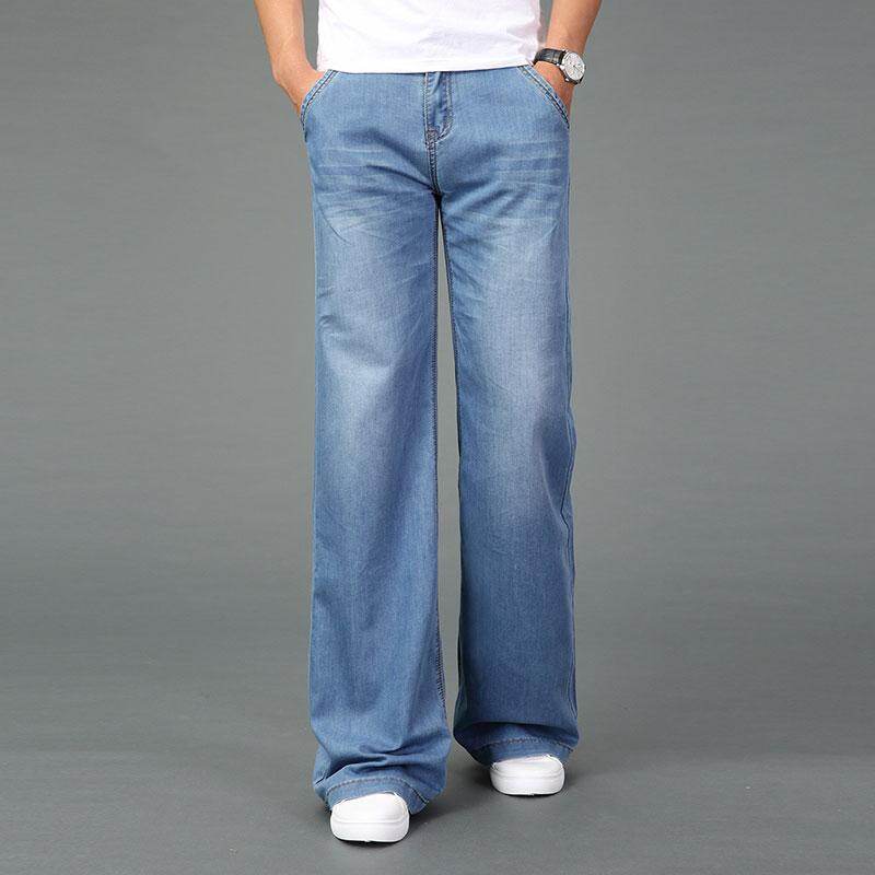 Jeans For Men New micro-horn jeans men's stretch Slim Light Blue Denim Horn Big pants More size 26-35