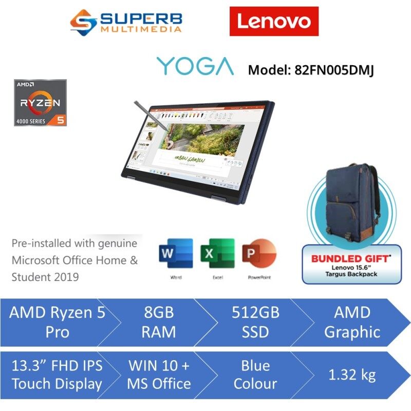 Lenovo Yoga 6 82FN005DMJ Laptop (AMD ryzen 5 pro, 8gb ram, 512gb ssd, 13.3 FHD IPS TOUCH, Win10, OPI, Blue) Malaysia