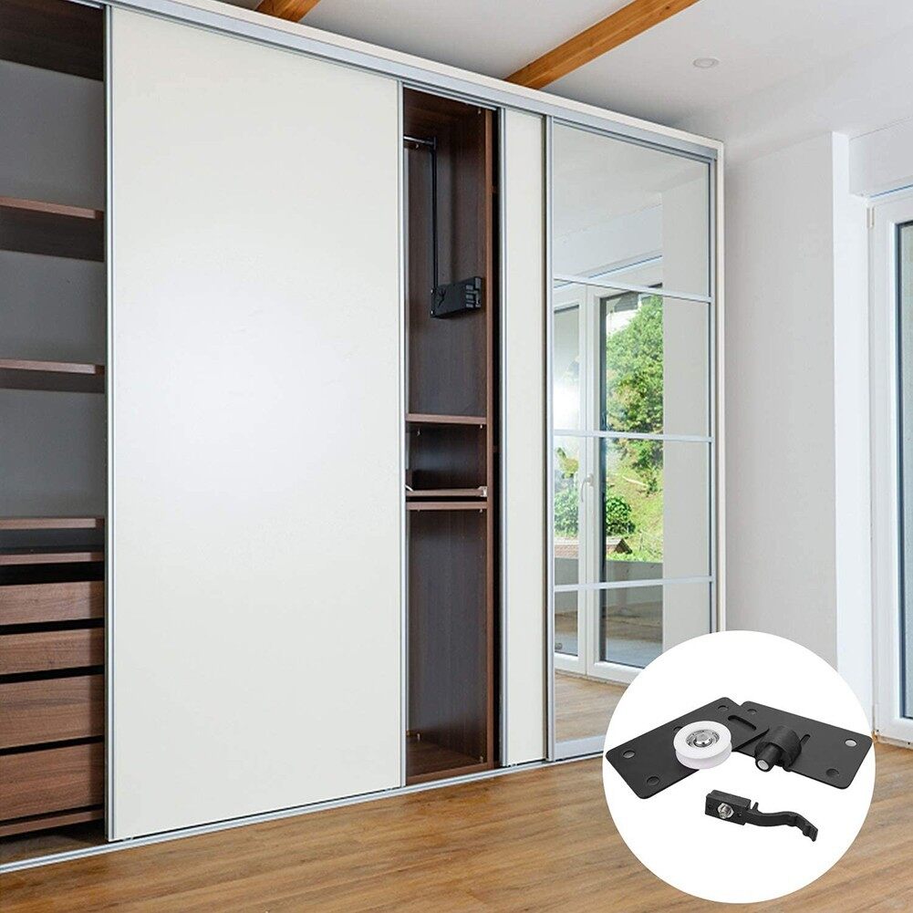 2 Sets Sliding Door Roller Adjustable Height Black Closet Concave Door