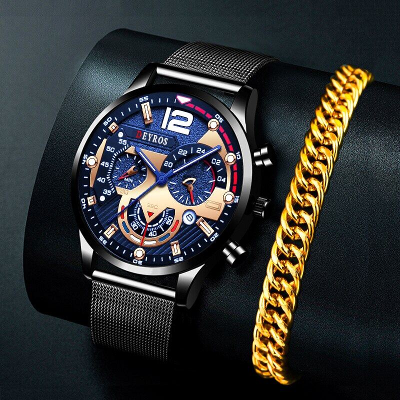 đồng hồ đeo tay nam DEYROS chính hãng sang trọng Dây Thép Đúc Đặc Cao Cấp
