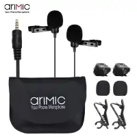 WJDASM microphone 150cm Cellphone Smartphone Mini Dual-Headed Omni-Directional Mic Microphone with Collar Clip for iPad iPhone,Black