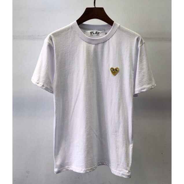 Pl-ay Fashion New Shirt T-shirt Cotton Comfortable Gold Love Embroidery Couple Short Sleeve T-shirt Collar+tag