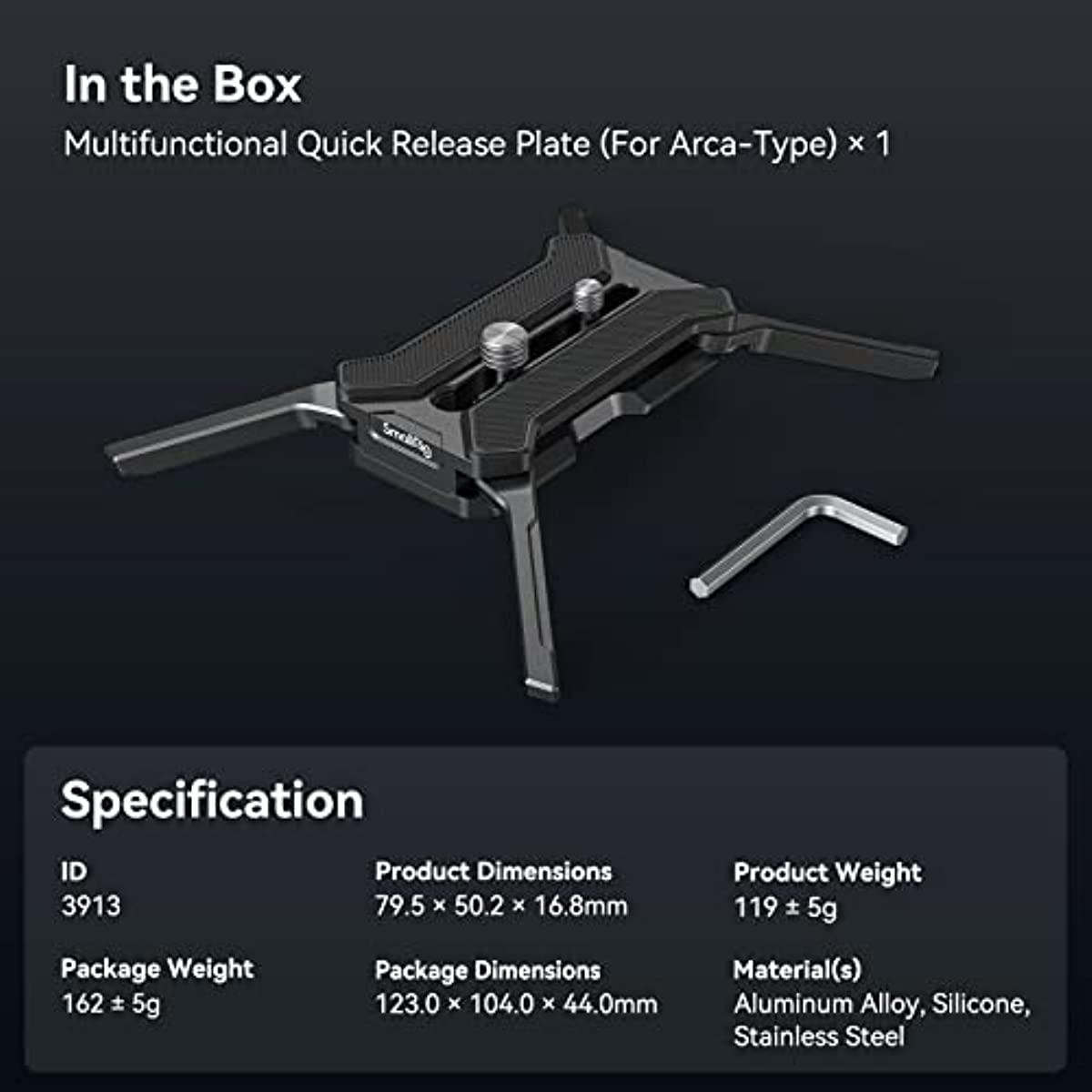 SmallRig Arca Quick Release Plate with Foldable Quadruped Support for Tripod Ball Head 38mm Manfrotto Base Mount 3913