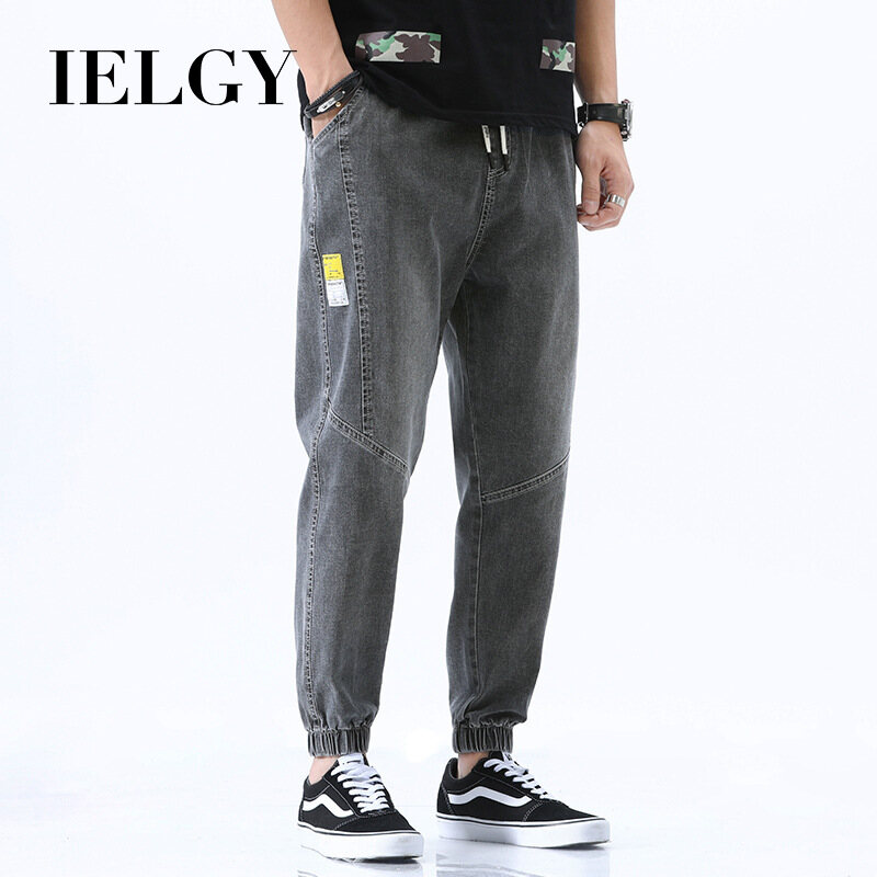 IELGY jeans men's loose-fitting harem cropped trousers thin casual pants