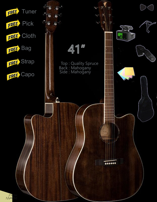 41 Inch Spruce top Acoustic Guitar Cutaway Starter Pack Folk Guitar Package Bundle Malaysia
