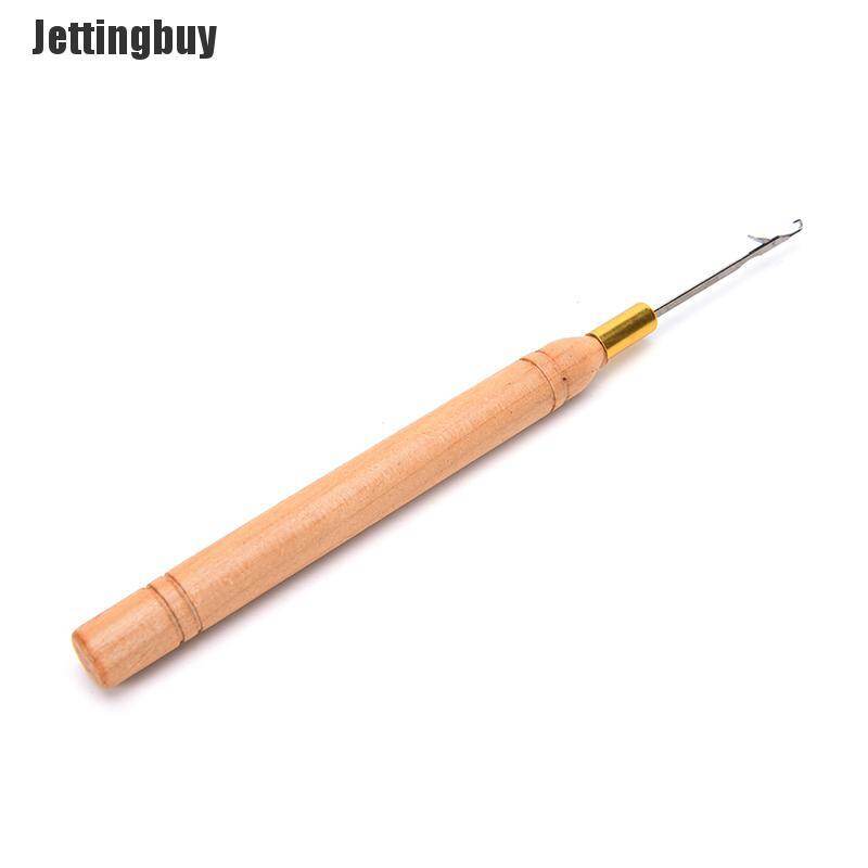 [Jettingbuy] Wood Handle Feather Hair Extension Kit Thread Hook Needle Pulling Tool Salon DIY