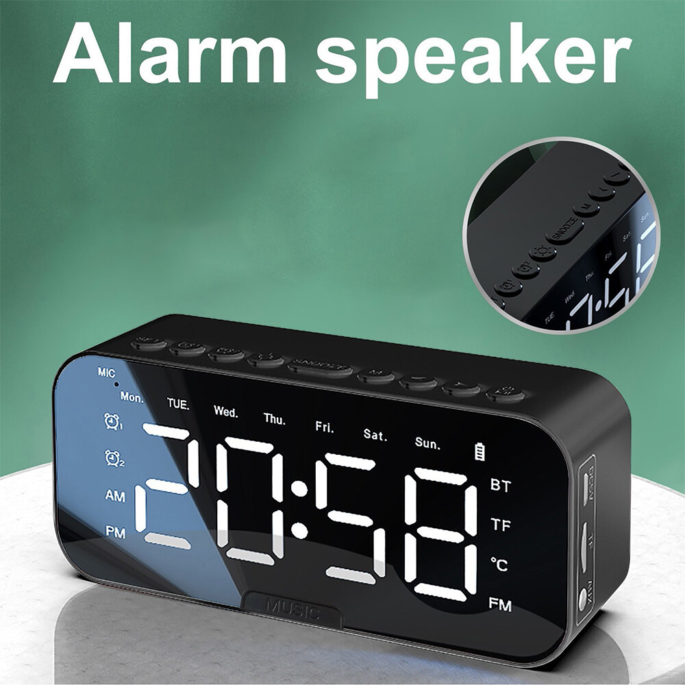 LED Alarm Clock Bluetooth Speakers Wireless Alarm Clock with FM Radio USB for Bedroom LED Digital Display Sleep Timer