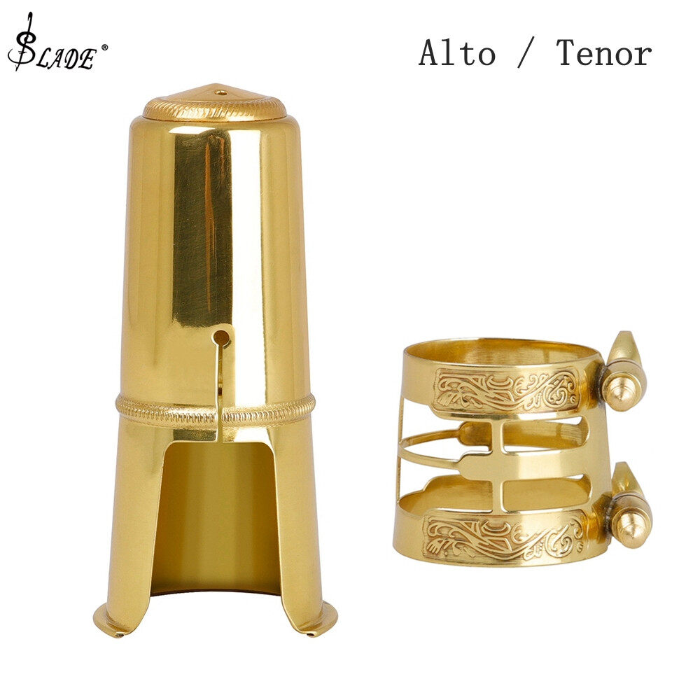 SLADE Alto Tenor Saxophone Mouthpiece Cap & Carved Metal Ligature Brass Gold Plated Protective Replacement Cap