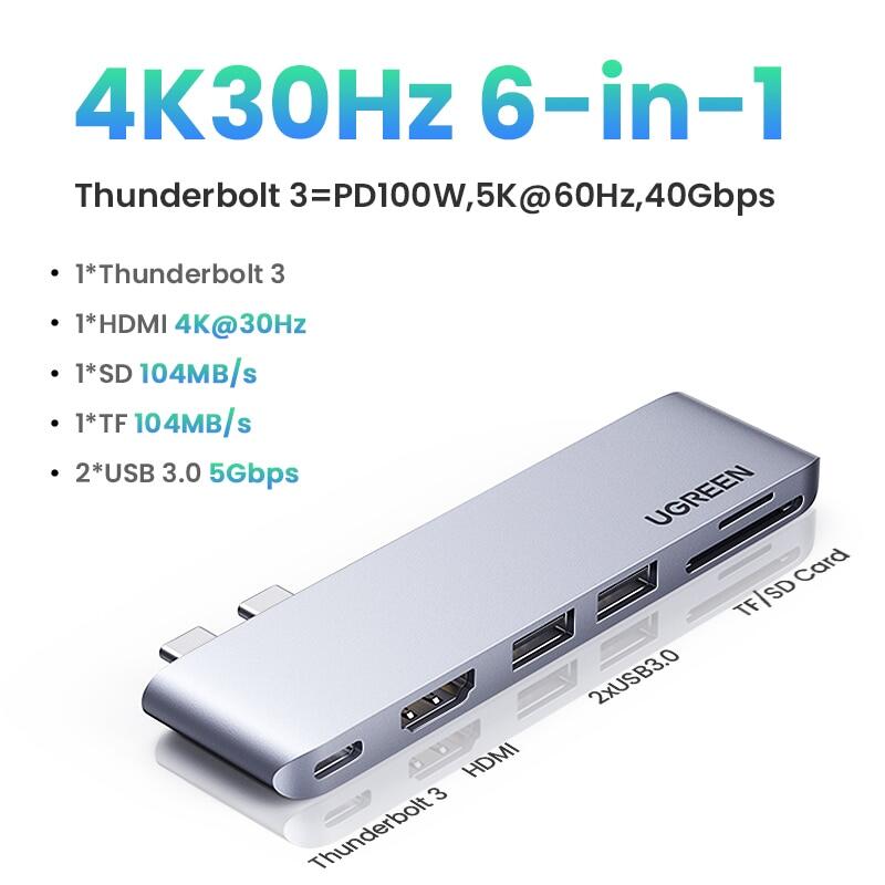 Ugreen usb c hub for m2 m1 macbook pro air usb type c hdmi hub for macbook pro air adapter thunderbolt 3 dock usb c 3.1 usb hub