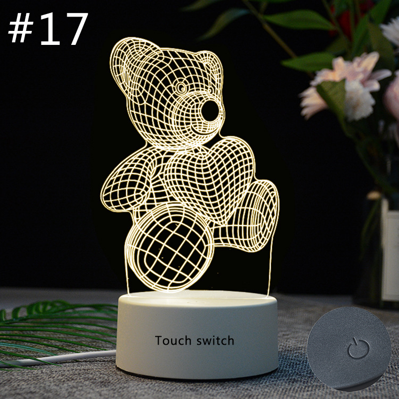Feimefeiyou Đèn Bàn LED/Công Tắc Nút Đèn Ngủ 3D Acrylic Đế Trắng Ánh Sáng Trắng Ấm Nhiều Phong Cách, Đồ Trang Trí Trong Nhà, Nguồn USB
