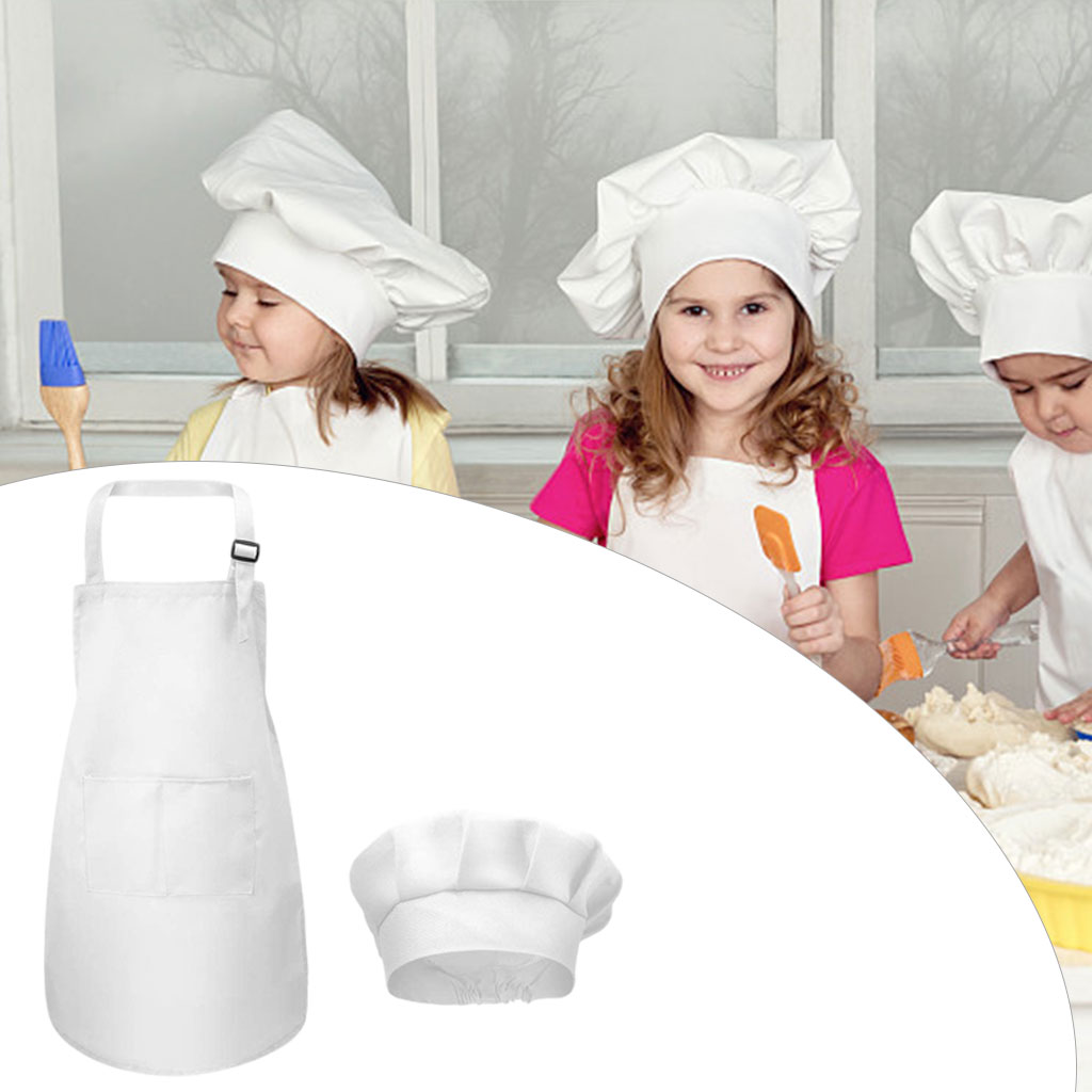 Blesiya Kids Apron Chef Hat Set Adjustable Bib Front Pocket for Crafting Baking