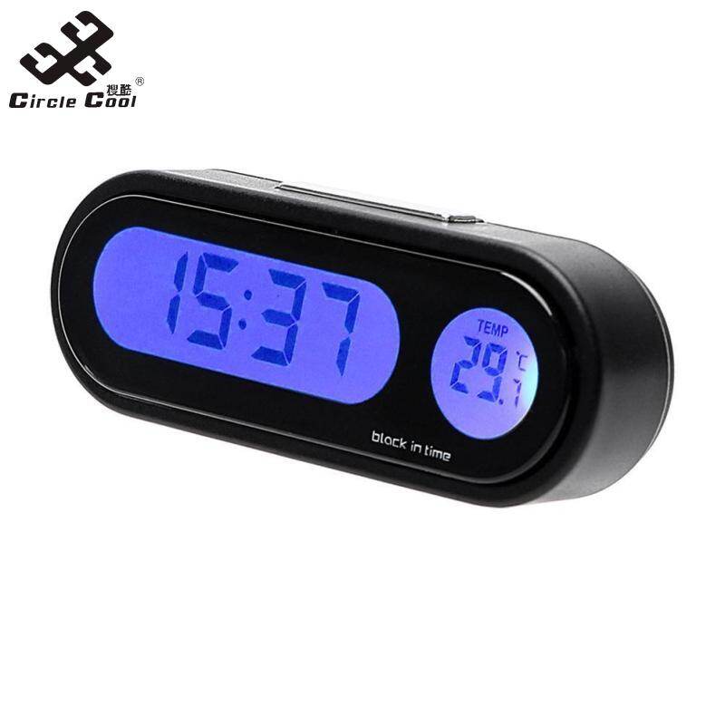 Circle Cool Car Mini Electronic Clock Time Watch Auto Dashboard Clocks Luminous Thermometer Black Digital Display Car Accessories