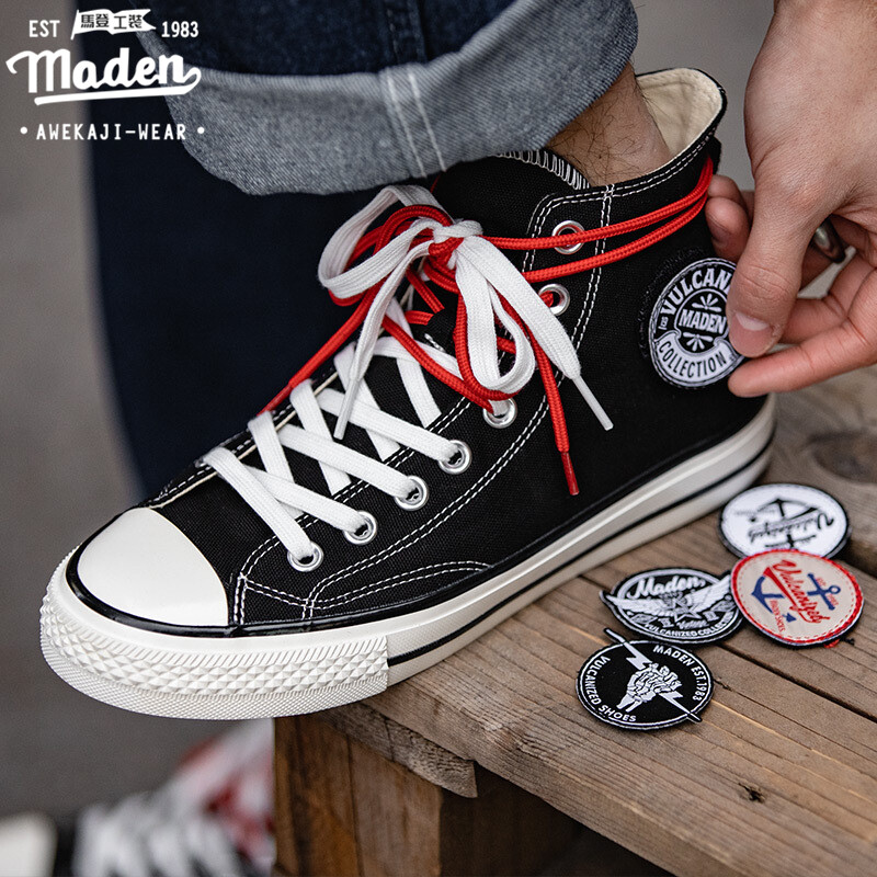 Maden brand boys young campus students rock American 1970S canvas shoes retro high-top men shoes 2024 new trend wild Korean version of the Velcro DIY casual shoes men shoes