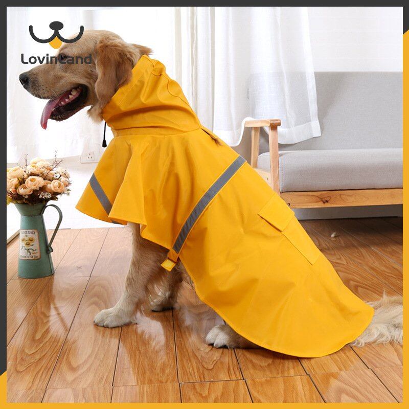 【Lovinland Pet】Reflective Tape Pet Raincoat Dog Coat Pet Clothes Dog Raincoat Teddy Bear Big Dog Rain Coat XS-XL (Random Color)