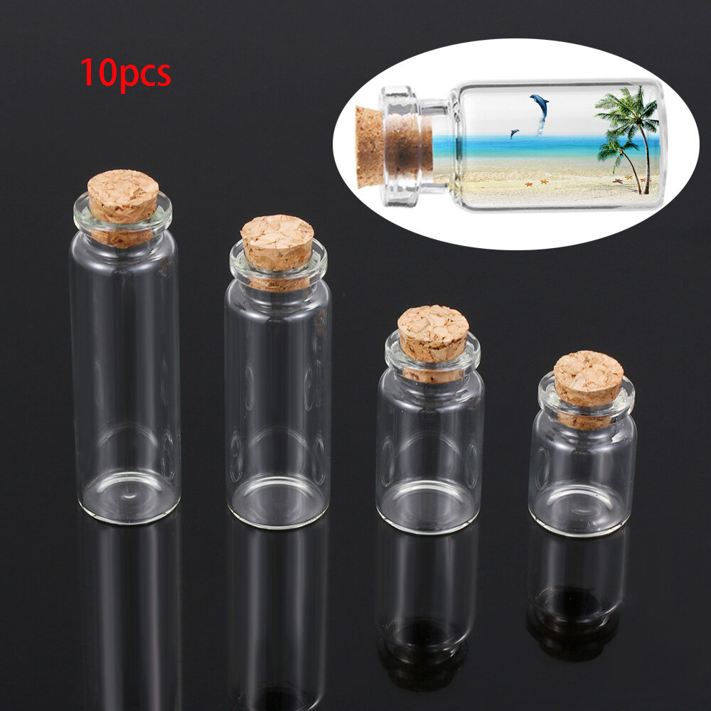 10pcs Vials Glass Bottle Mini Containers Glass Empty Wishing Blank With Cork Stopper Transparent Wishing Bottle Message Bottles