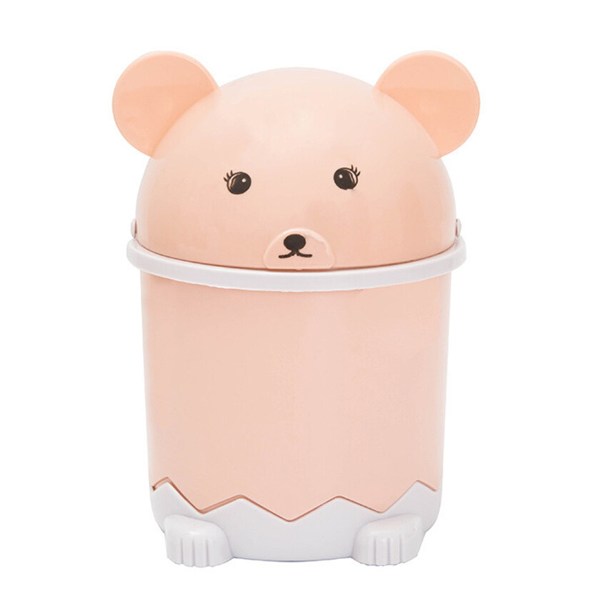 Cute Desktop Flip Trash Can Cover Mini Portable Garbage Storage Bin Box
