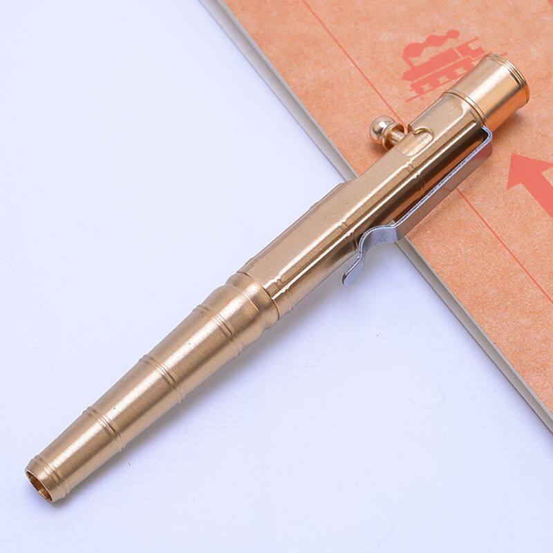 Solid Brass Gel Ink Pen Retro Bamboo Node Bolt Action Writing Tool School Office Stationery Supply