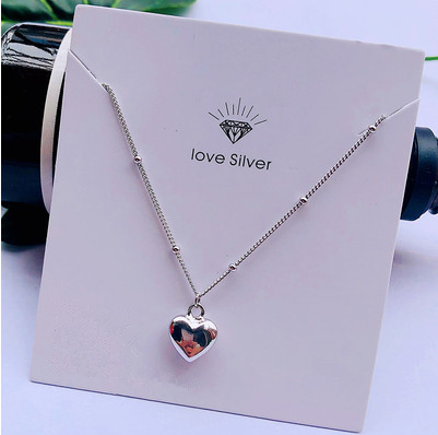 We Flower Korean Silver Beaded Chain Love Heart Necklace for Women Girl Jewelry