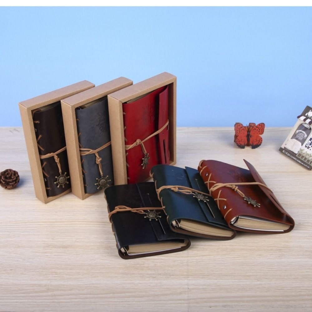 MMLUCK Personalized Gift Best Selling Replaceable Blank Paper Classic Retro Style Vintage Notebook Rope Tying Notebook Leather Diary Book Notepad Sketchbook