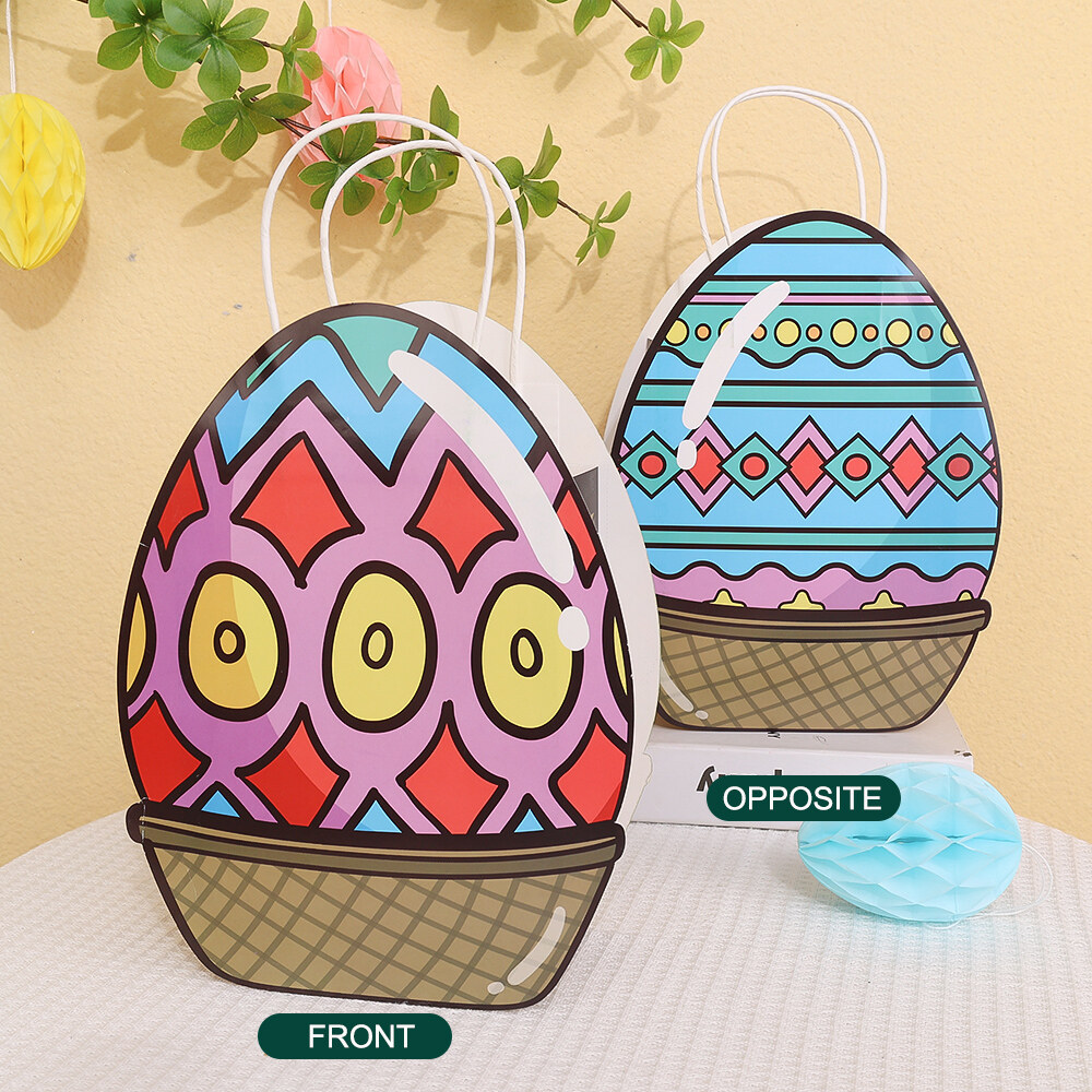 Easter Egg Handbag with Handle Easter Container Happy Easter Paper Bag Bulk Candy Snacks Party Colored Gift Packaging
